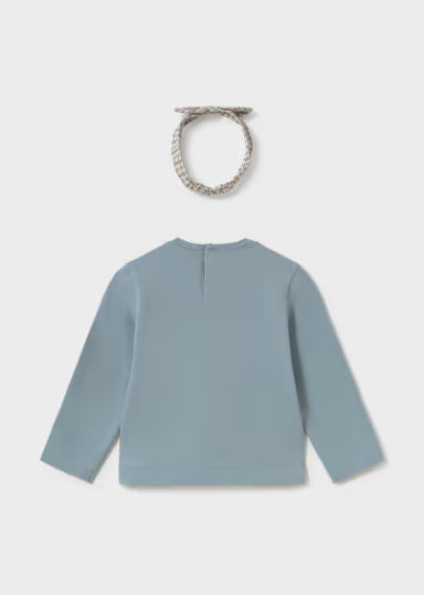 SHIRT AZZURRA FIORE QUADRI CON FASCIA CAPELLI