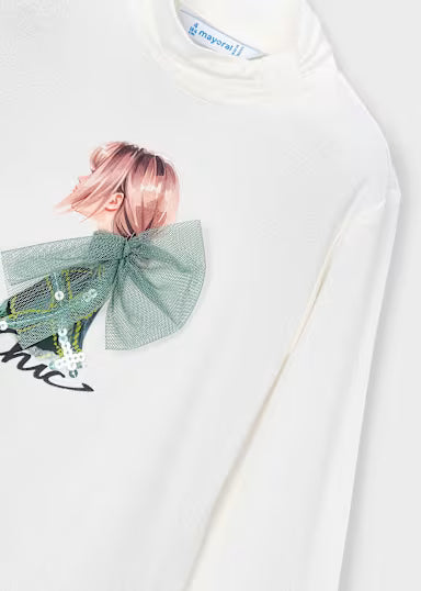 SHIRT PANNA CON FIOCCO TULLE VERDE