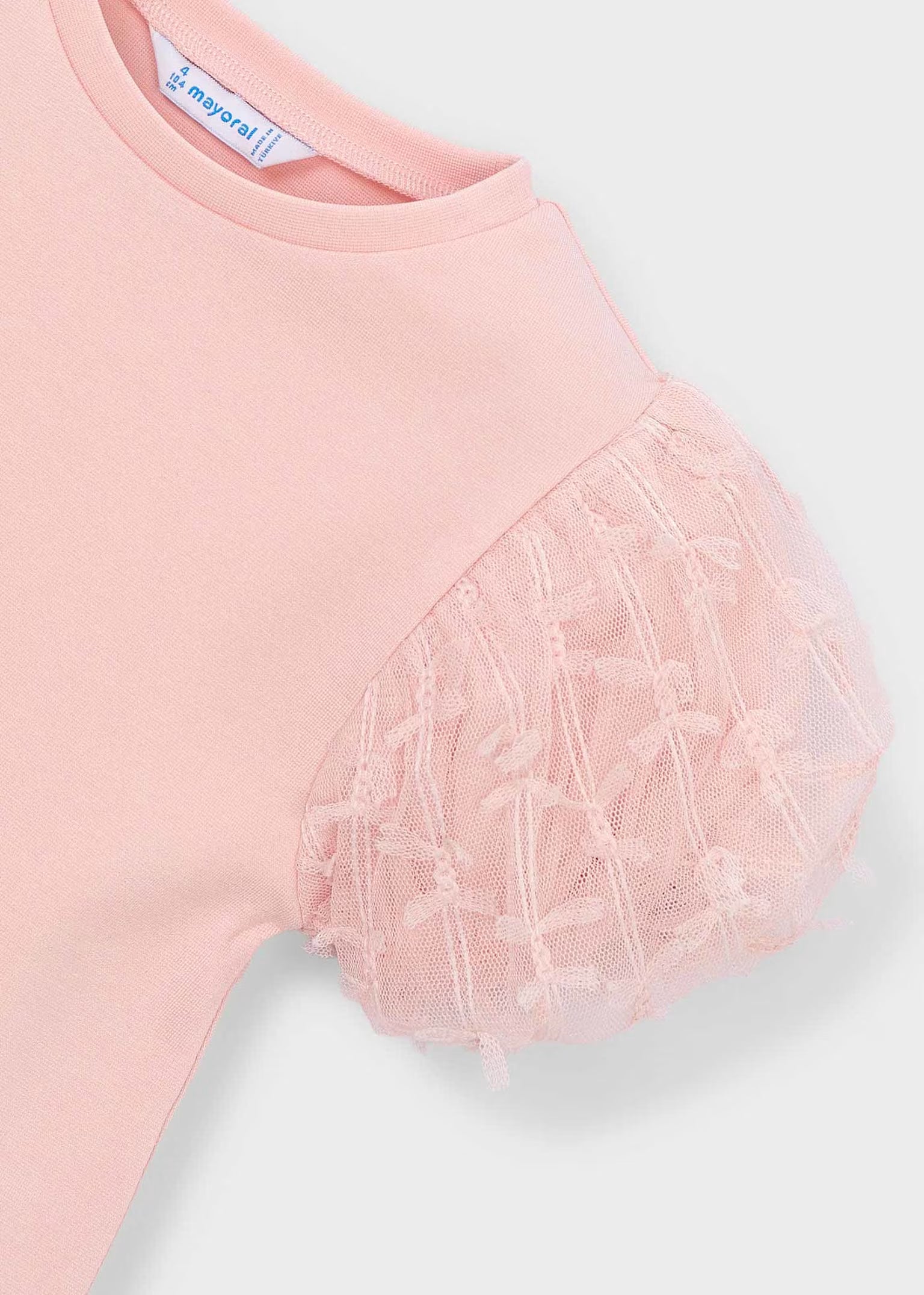 T-Shirt Mayoral tinta unita e maniche a sbuffo in Tulle - Rosa