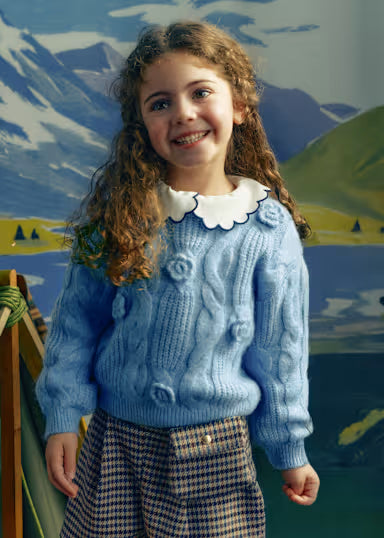 MAGLIONE TRCCIA FIORI RIALZATI AZZURRO