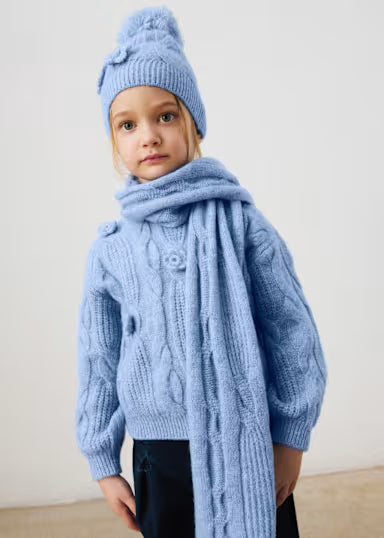 MAGLIONE TRCCIA FIORI RIALZATI AZZURRO