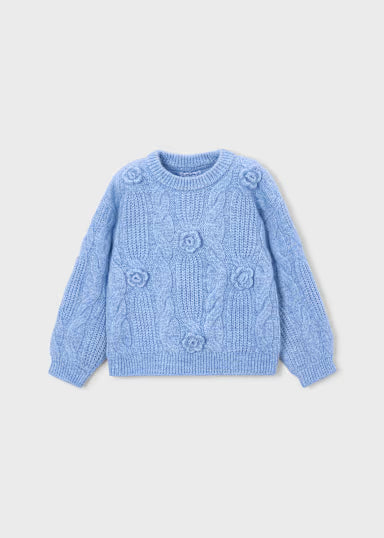 MAGLIONE TRCCIA FIORI RIALZATI AZZURRO