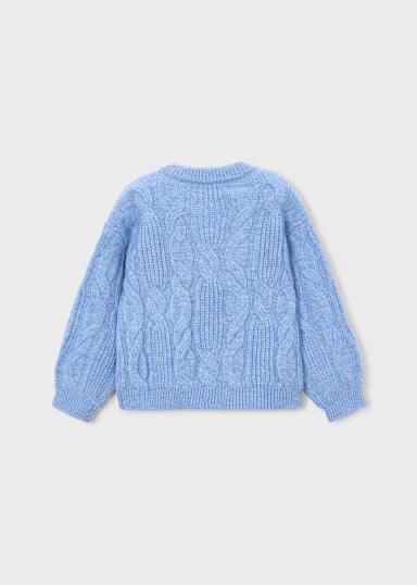 MAGLIONE TRCCIA FIORI RIALZATI AZZURRO