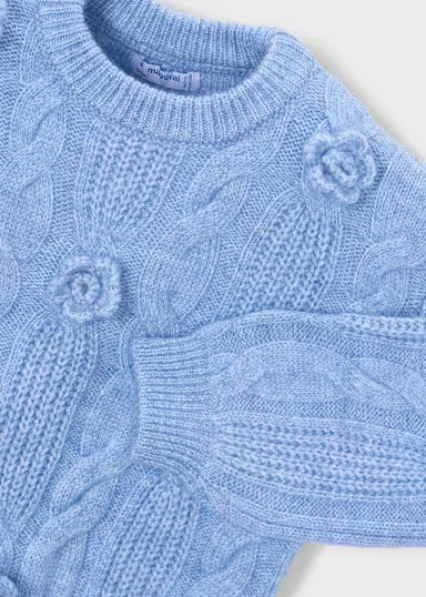 MAGLIONE TRCCIA FIORI RIALZATI AZZURRO