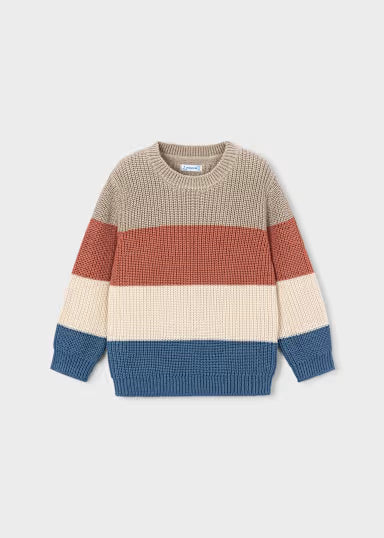 MAGLIONCINO FASCE TRICOLORE TERRACOTTA/COBALTO/PANNA
