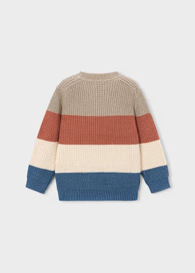 MAGLIONCINO FASCE TRICOLORE TERRACOTTA/COBALTO/PANNA