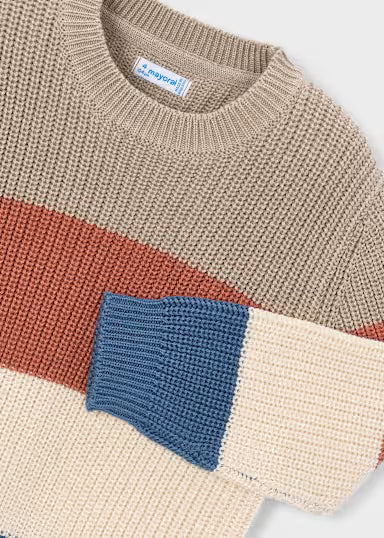 MAGLIONCINO FASCE TRICOLORE TERRACOTTA/COBALTO/PANNA