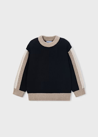 MAGLIONE TRECCIA NERO/BEIGE