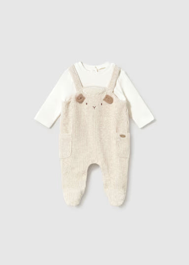 TUTINA ORSO A COSTINE BEIGE CON FINTA SHIRT PANNA
