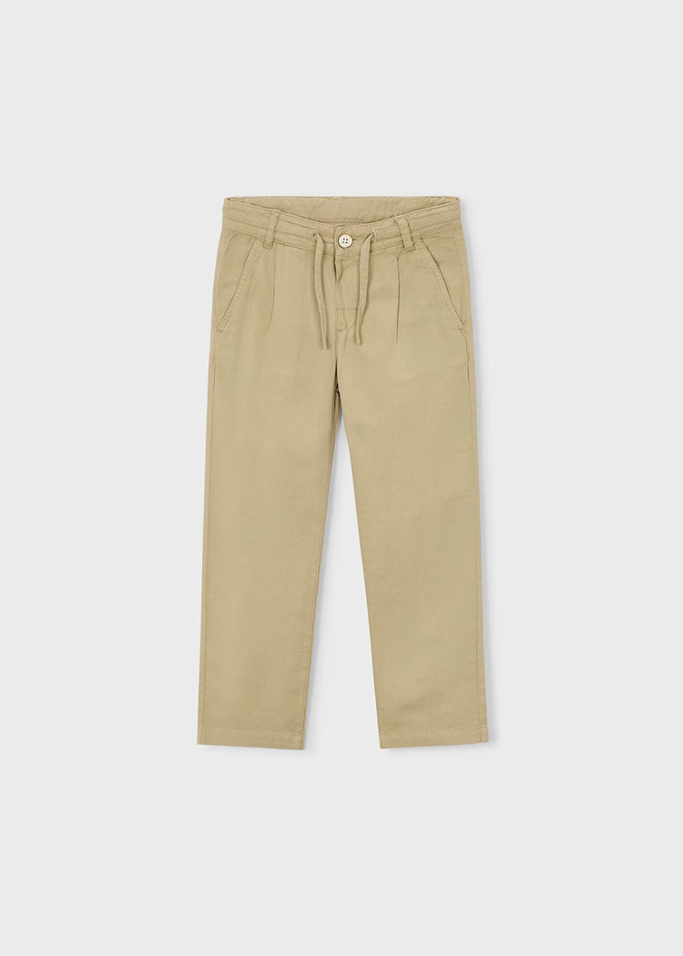 Pantalone lungo Mayoral morbido chino in lino bambino - Biscotto