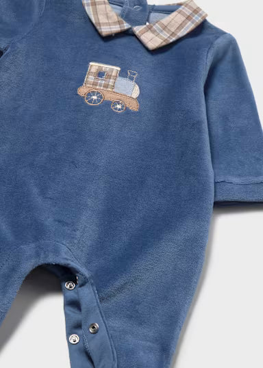 TUTINA IN CINIGLIA COBALTO CON COLLETTO A QUADRI