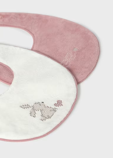 COPPIA DI BAVAGLINI PANNA/ROSA CIPRIA FANTASIA CUORICINI ORO