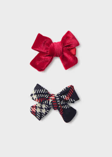COPPIA FIOCCHI CAPELLI IN VELLUTO ROSSO/SCOZZESE