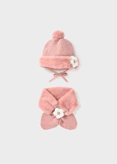 COORDINATO CAPPELLO FIORI CON COLLO PELLICCIA ROSA CIPRIA
