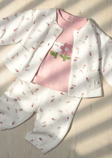 COORDINATO IN FELPA 3PZ PANNA/ROSA FANTASIA FIORELLINI