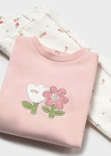 COORDINATO IN FELPA 3PZ PANNA/ROSA FANTASIA FIORELLINI
