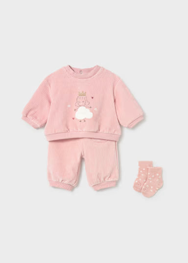 COORDINATO BAMBOLINA CON CALZINI IN CINIGLIA A COSTINE ROSA BABY