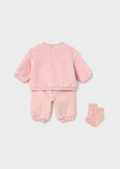 COORDINATO BAMBOLINA CON CALZINI IN CINIGLIA A COSTINE ROSA BABY
