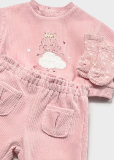 COORDINATO BAMBOLINA CON CALZINI IN CINIGLIA A COSTINE ROSA BABY