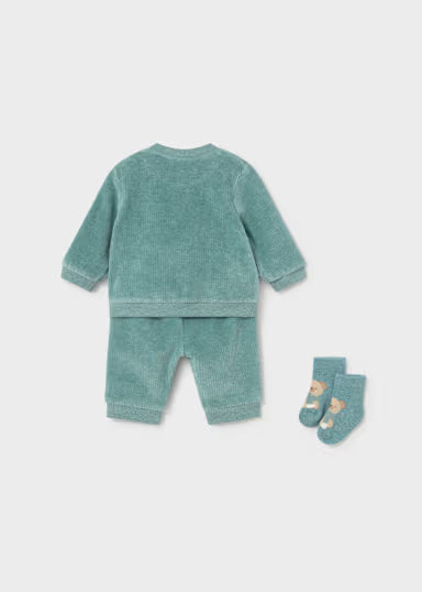 COORDINATO TUTA ORSO CON CALZINI A COSTINE VERDE MENTA