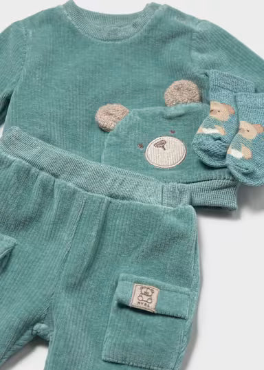 COORDINATO TUTA ORSO CON CALZINI A COSTINE VERDE MENTA