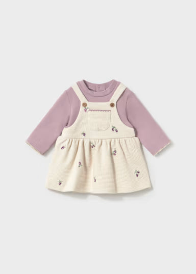 COORDINATO SHIRT GLICINE E GONNASALOPETTE NIDO D'APE PANNA FANTASIA FIORELLINI