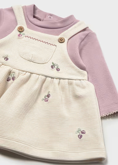 COORDINATO SHIRT GLICINE E GONNASALOPETTE NIDO D'APE PANNA FANTASIA FIORELLINI
