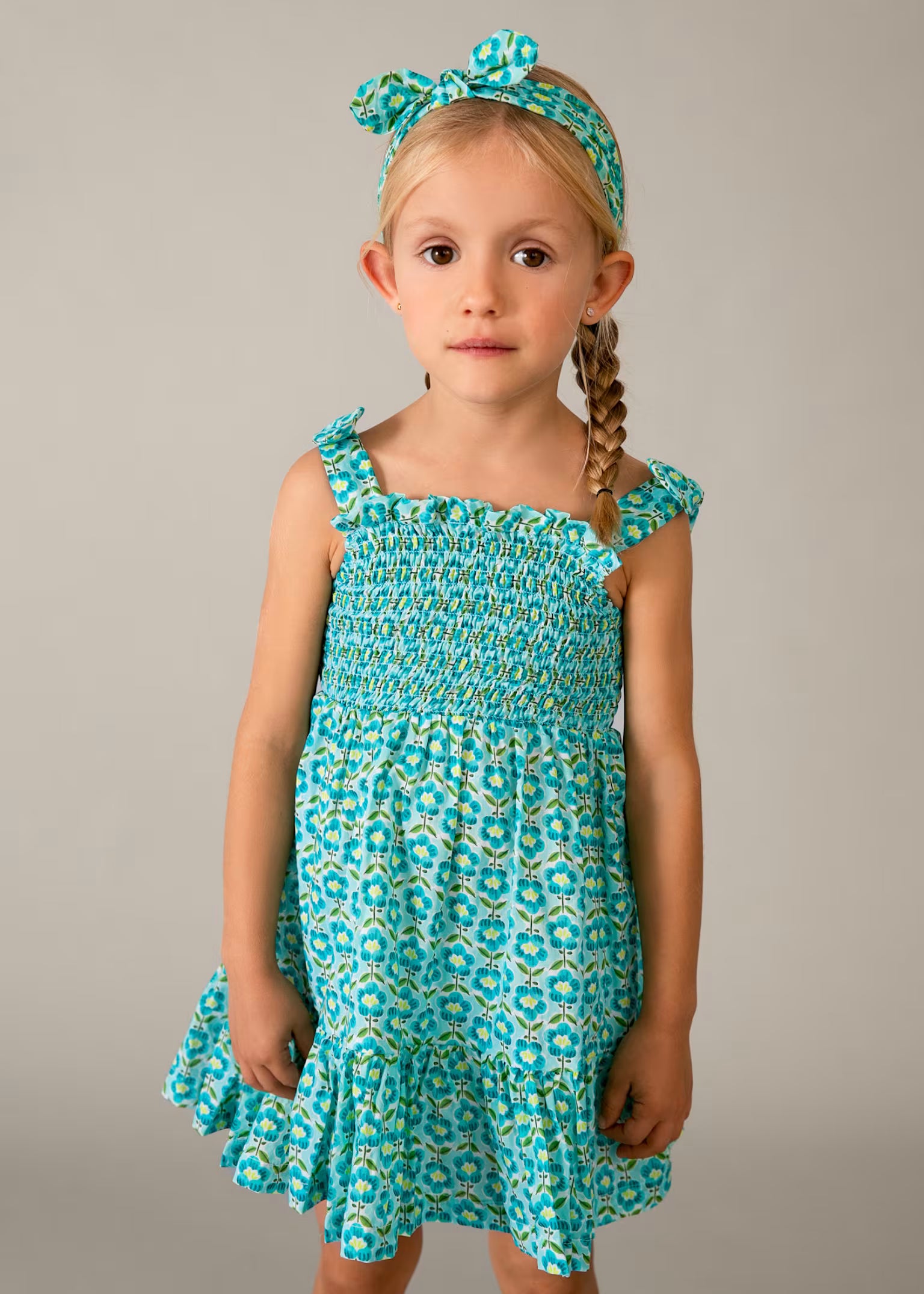 Vestito Mayoral stampato con fascia abbinata bambina - Acquamarina