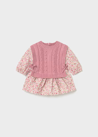 ABITINO FIORI CON GILET TINTA UNITA ROSA BLUSH