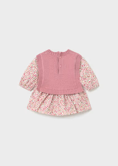 ABITINO FIORI CON GILET TINTA UNITA ROSA BLUSH