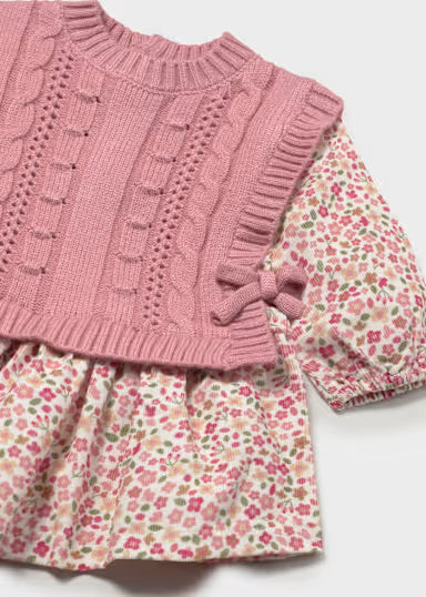 ABITINO FIORI CON GILET TINTA UNITA ROSA BLUSH
