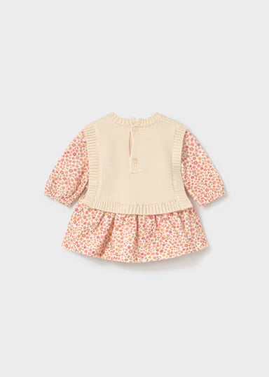 ABITINO FIORI CON GILET TINTA UNITA CREMA