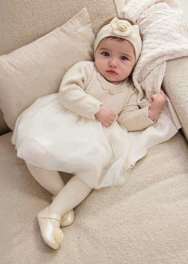 ABITINO BEIGE CORPETTO IN LANA E GONNA TULLE GLITTER