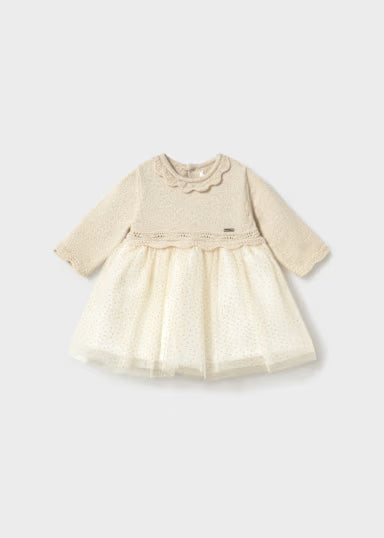 ABITINO BEIGE CORPETTO IN LANA E GONNA TULLE GLITTER
