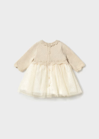 ABITINO BEIGE CORPETTO IN LANA E GONNA TULLE GLITTER