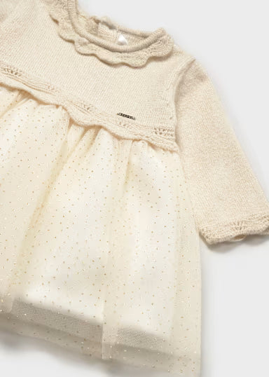 ABITINO BEIGE CORPETTO IN LANA E GONNA TULLE GLITTER
